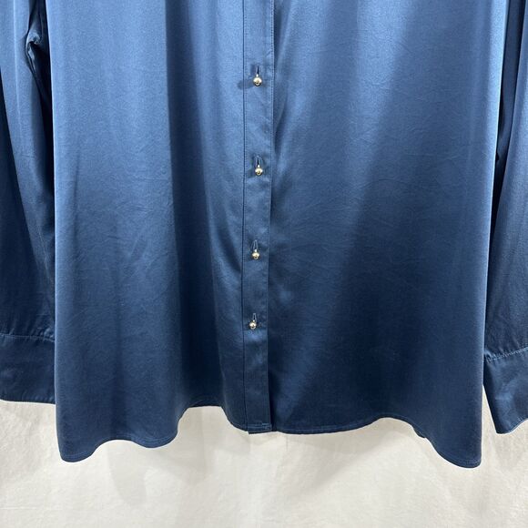 Ravella Milano 100% Silk Blue Round Gold Ball Button Up Shirt Womens Size XXL - Picture 3 of 14